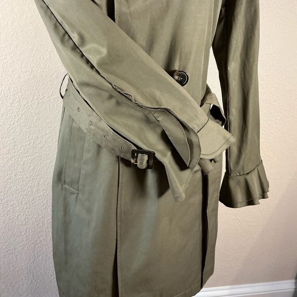 NEW Women's TAHARI Stella Double-Breasted Trench Coat with Ruffled Cuffs- Olive - Picture 4 of 9